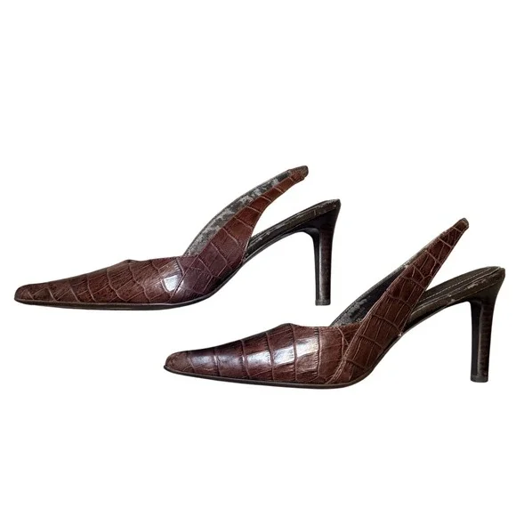 Brown Leather Slingback Heels Pointed Toe Classic Lauren Ralph Lauren 8.5 - Picture 3 of 11